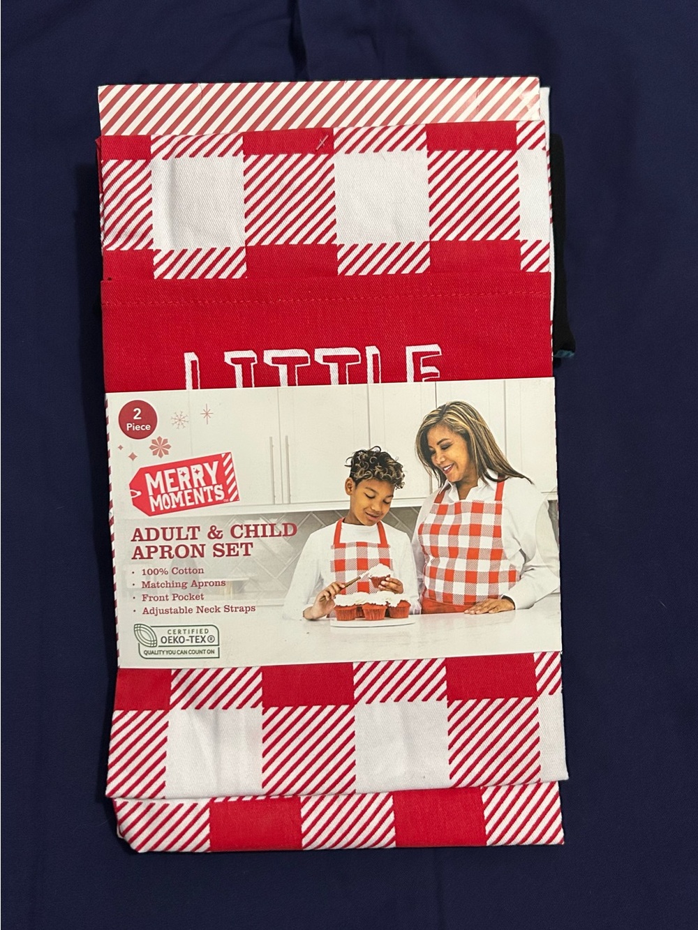 Merry Moments Red & White Buffalo Check Adult & Child Apron Set